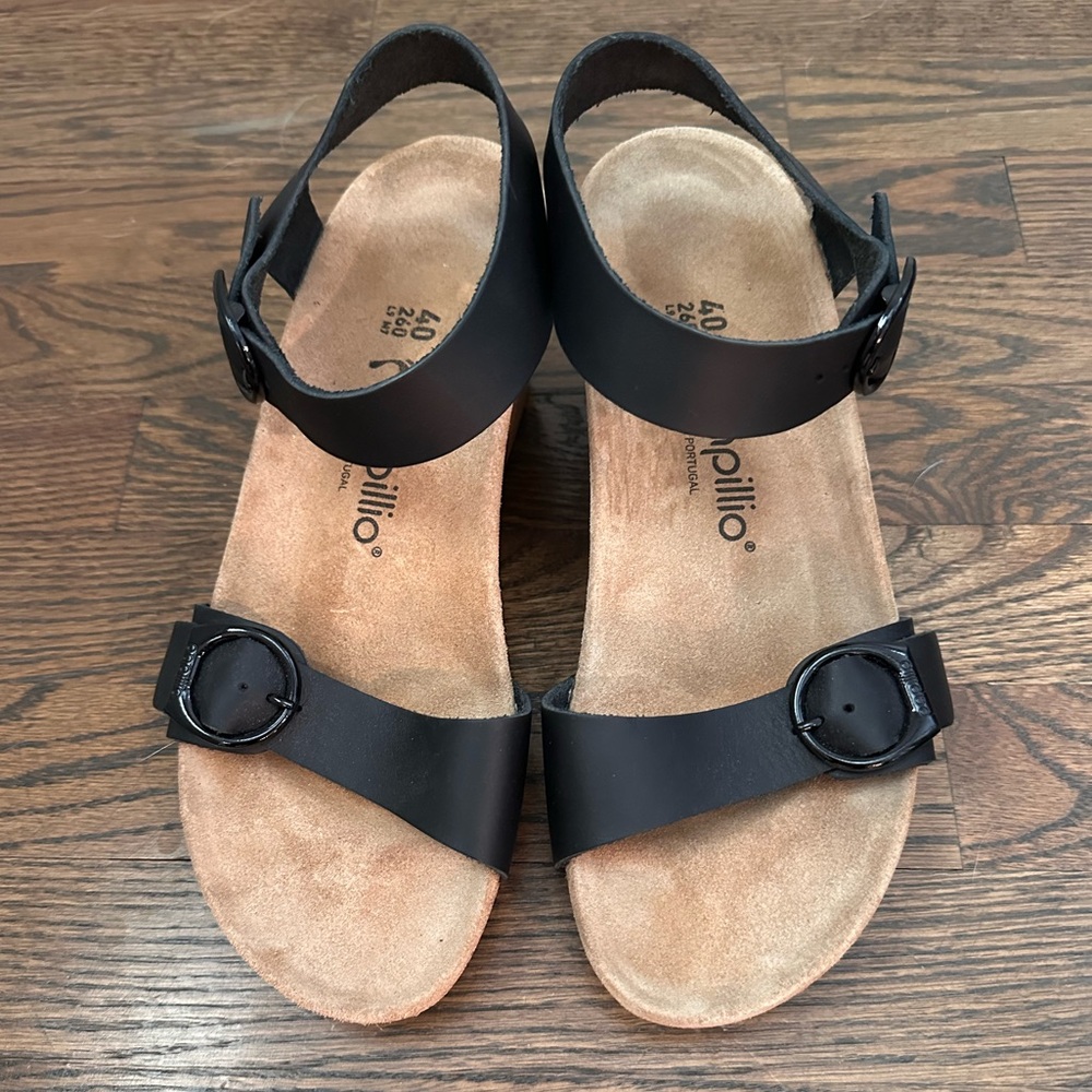 Birkenstock Black Leather Two-Strap Sandals